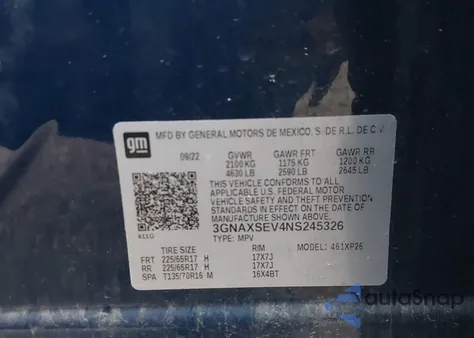 2022 Chevrolet Equinox Awd Ls z USA, uszkodzony, nr VIN 3GNAXSEV4NS245326